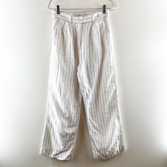 Abercrombie & Fitch High Rise Linen Striped Wide Leg Pants White 27 - Picture 2 of 4